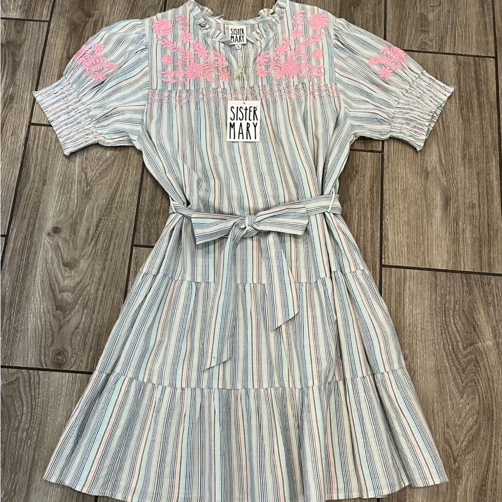 Sister Mary Pink and Blue Striped Dress